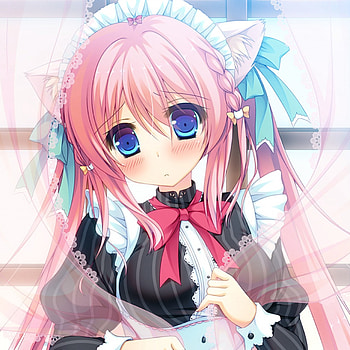 Curtain, cute, long hair, dress, nice, adorable, female, sweet, girl, pink hair, kawaii, anime girl, maid, pink, anime, pretty, lovely HD wallpaper