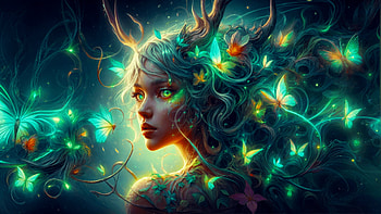 Enchanted Butterfly Girl with Radiant Green Hair - Fantasy, butterfly, green hair HD wallpaper