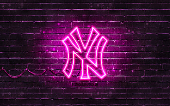 New York Yankees purple logo, , purple brickwall, New York Yankees logo, american baseball team, New York Yankees neon logo, NY Yankees, New York Yankees HD wallpaper