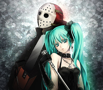 vocaloid, aqua eyes, blue hair, black hair, dress, jackson, miku hatsune HD wallpaper