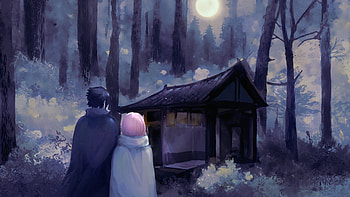 Sasuke Uchiha Sakura Haruno Anime Forest Background Naruto HD wallpaper