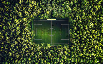 aerial view, , soccer field, football stadium, green trees, summer, beautiful nature, football, soccer, playgrounds HD wallpaper