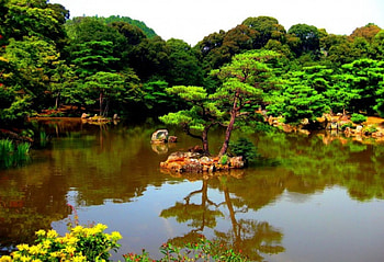 Japanese park, japanese, garden, beautiful, nice, lake, park, reflection, trees, nature, sky, water, calm, lovely, pond HD wallpaper