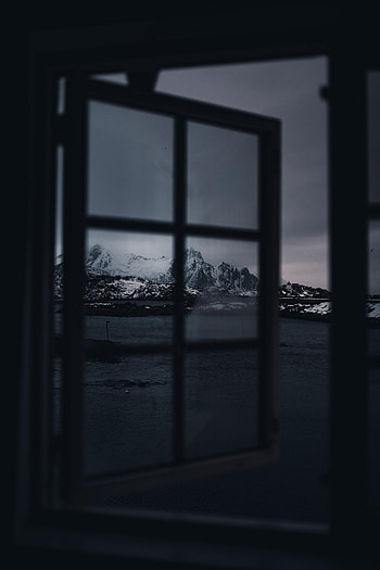 Mountains, Snow, Dark, Window HD phone wallpaper