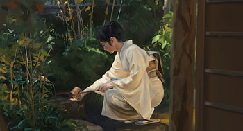 Tea ceremony, qiqi lin, kimono, asian, fantasy, tea, ceremony, art, girl HD wallpaper