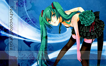 Hatsune Miku, technicolour phase, cute, blue flowers, volcaloid HD wallpaper