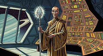 Celestial Monk: Guardian of the Cosmic Temple, monk, wizard, staff, magic, spaceship HD wallpaper