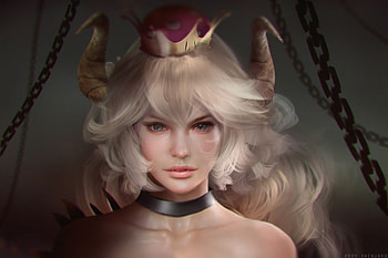Bowsette, eddyshinjuku, fantasy, art, horns, face, luminos HD wallpaper