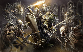 Fantasy, Art, Fire, Weapon, Skeletons, Shield, Helmet, Knight, Crocodile, Armor, Armour, Sword HD wallpaper
