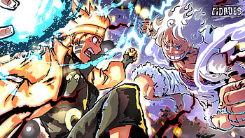 Naruto (Six Paths) VS Monkey D. Luffy (Gear 5), Naruto Uzumaki, Sage of Six Paths, Monkey D. Luffy, Gear 5 (One Piece), Anime, crossover HD wallpaper