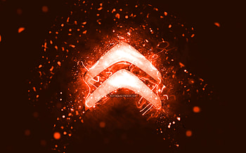 Citroen orange logo, , orange neon lights, creative, orange abstract background, Citroen logo, cars brands, Citroen HD wallpaper