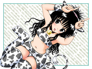 Cow Girl, cow, white, series, black, cute, mikan, to love ru, anime, cosplay, manga HD wallpaper