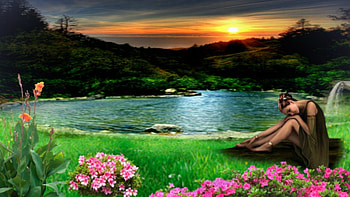 ~*~ Sadness ~*~, flowers, spring, sadness, lake, suffering, sunset, loneliness HD wallpaper