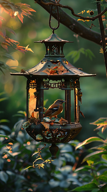 Enchanting Bird Feeder - This Serene, bird, bird feeder, lantern, nature, garden HD phone wallpaper