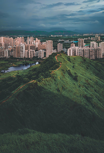 Cities, Grass, Architecture, City, Building, Hill HD phone wallpaper