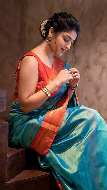 Shreya anchan, saree beauty HD phone wallpaper