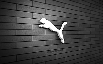Puma 3D logo, , gray brickwall, creative, brands, Puma logo, 3D art, Puma HD wallpaper