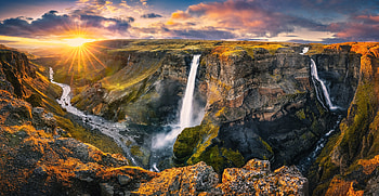 Sunset on Haifoss Waterfalls, Iceland, iceland, waterfalls, nature, sunset HD wallpaper