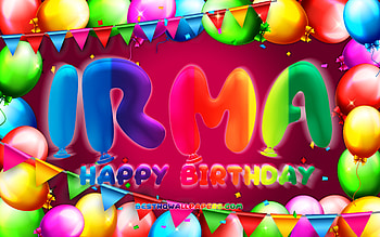 Happy Birtay Irma, , colorful balloon frame, Irma name, purple background, Irma Happy Birtay, Irma Birtay, popular german female names, Birtay concept, Irma HD wallpaper