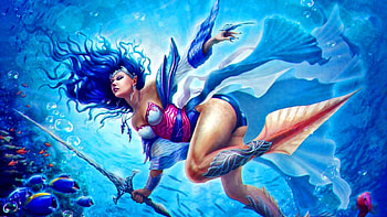 Enchanted Depth, sea, magic, mermaid, warrior HD wallpaper