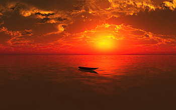 Lone Boat Sunset , boat, sunset, artist, artwork, digital-art HD wallpaper