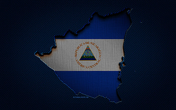 Nicaragua map, , North American countries, Nicaraguan flag, blue carbon background, Nicaragua map silhouette, Nicaragua flag, North America, Nicaraguan map, Nicaragua, flag of Nicaragua HD wallpaper