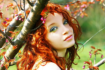 Beautiful hair, pretty, green, woman, red HD wallpaper