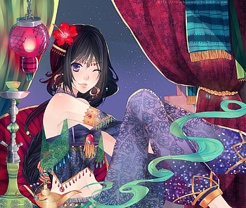 Anime, sexy, flower, lamp, hookah, lantern, jewelry HD wallpaper