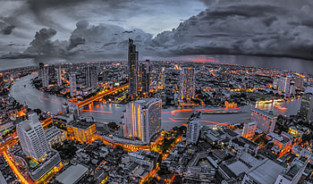 Cities, View From Above, Night City, Skyscrapers, Megapolis, Megalopolis, Bangkok HD wallpaper