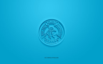 Hong Kong Rangers FC, creative 3D logo, blue background, Hong Kong Premier League, 3d emblem, Hong Kong Football Club, Hong Kong, 3d art, football, Hong Kong Rangers FC logo HD wallpaper