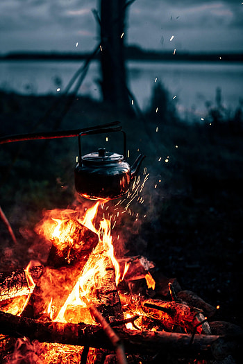Bonfire, Night, Miscellanea, Miscellaneous, Kettle, Teapot, Tourism, Campaign, Hike HD phone wallpaper