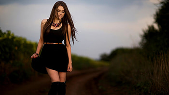 Black Dress Girl, black, dress, girls, fields, model, black-dress HD wallpaper