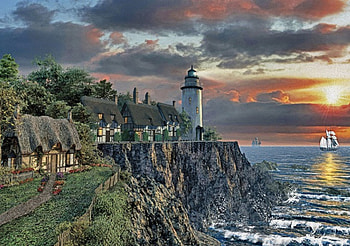Spivy Point Lighthouse F2, lighthouse, art, landscape, artwork, scenery, wide screen, Spivy Point, painting, seascape HD wallpaper