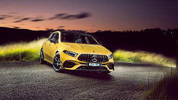 Mercedes-AMG A 45 4MATIC+, yellow car, 2020 HD wallpaper