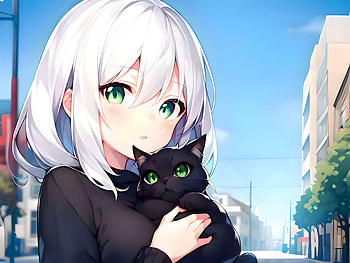 Girl with Cat, AI Art, Anime, girl, anime girl HD wallpaper