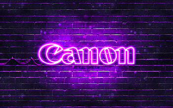 Canon violet logo, , violet brickwall, Canon logo, brands, Canon neon logo, Canon HD wallpaper