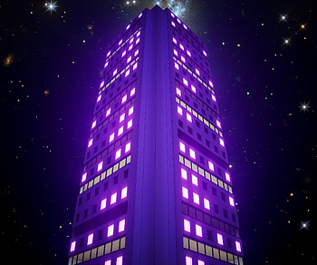 Building, night, neon light HD wallpaper