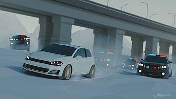 Low Poly Art Volkswagen Police Chase, low-poly, volkswagen, police, artist, artwork, digital-art, artstation HD wallpaper