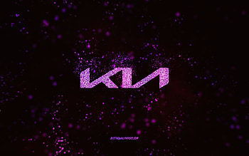 Kia glitter logo, , black background, Kia logo, purple glitter art, Kia, creative art, Kia purple glitter logo HD wallpaper