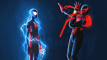 Miles Morales And Spiderman 2099, spiderman-2099, miguel-o-hara, miles-morales, spider-man-miles-morales, spiderman, superheroes, artist, artwork, digital-art HD wallpaper