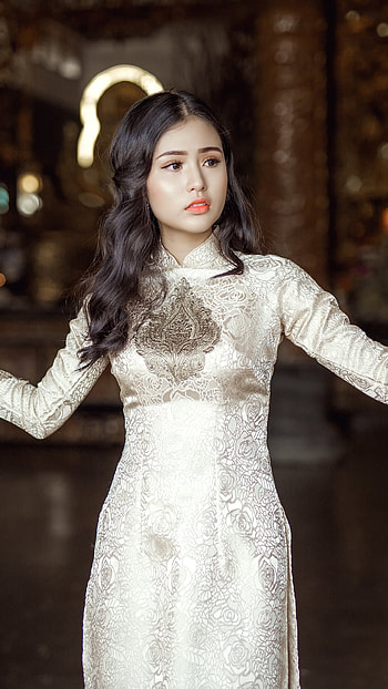 Silken Ivory — Elegant Model, dress, model, woman, asian HD phone wallpaper
