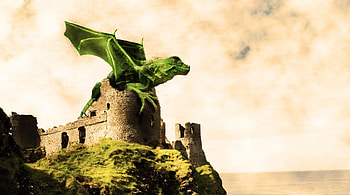 Dragon On The Castle, dragon, chameleon, castle, fantasy HD wallpaper