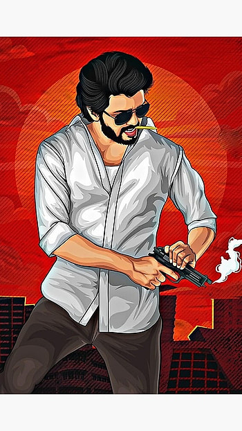 Beast Vijay, Red Background, Painting HD phone wallpaper