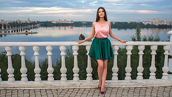 Pink, Top, Green, Skirt, Water, Nature, Background, Girl, Model, Women, graphy, Blue, Sky Girls HD wallpaper