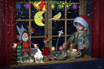 Christmas Window, winter, holidays, christmas, elf, santa HD wallpaper
