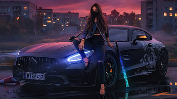 Girl And Car, benz, Girl, mask, car HD wallpaper