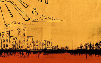 Art, Sun, City, , Drawing, Support HD wallpaper