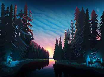 Art, Landscape, Rivers, Sunset, Forest HD wallpaper