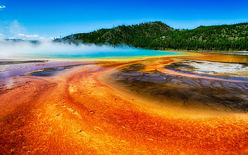 Yellowstone National Park, Grand Prismatic Spring, Vibrant hot spring, Blue lake beauty HD wallpaper
