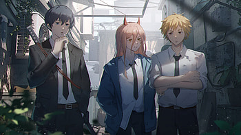 Chainsaw Man Trio: Denji, Power & Aki in Anime, Denji (Chainsaw Man), Power (Chainsaw Man), Aki Hayakawa, Anime, Chainsaw Man HD wallpaper